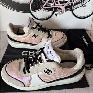 CHANEL Iridescent Pink CC Logo Sneakers